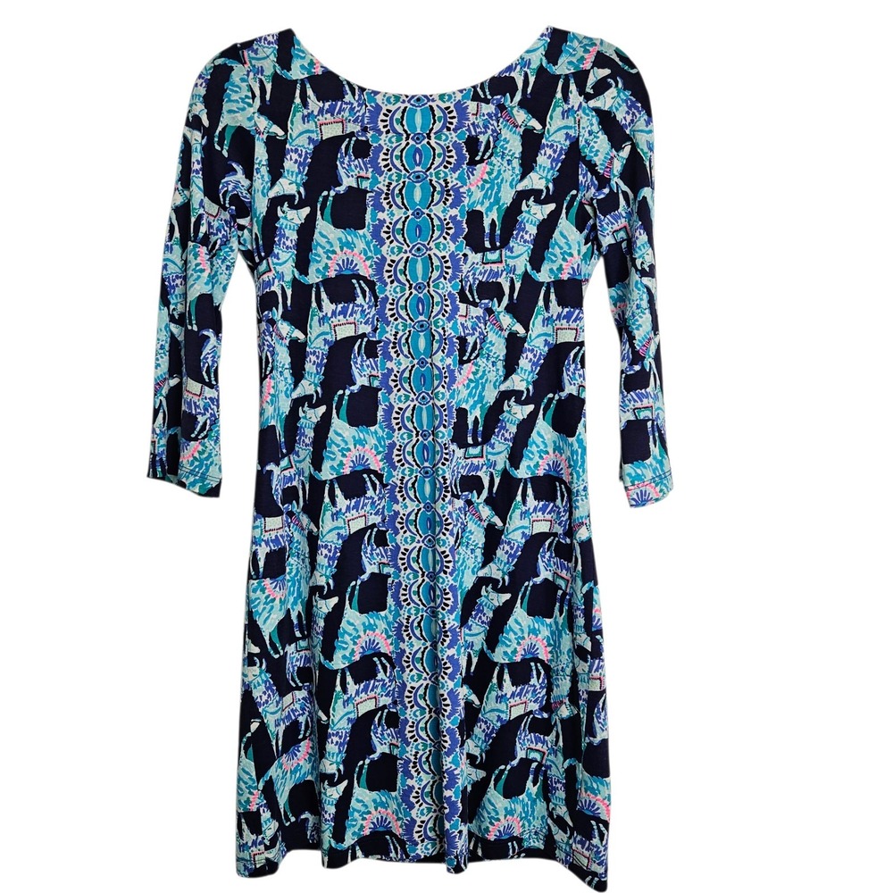 Lilly Pulitzer Bay Dress Size XS Alpaca My Bags Print 3/4 Sleeve Shift READ